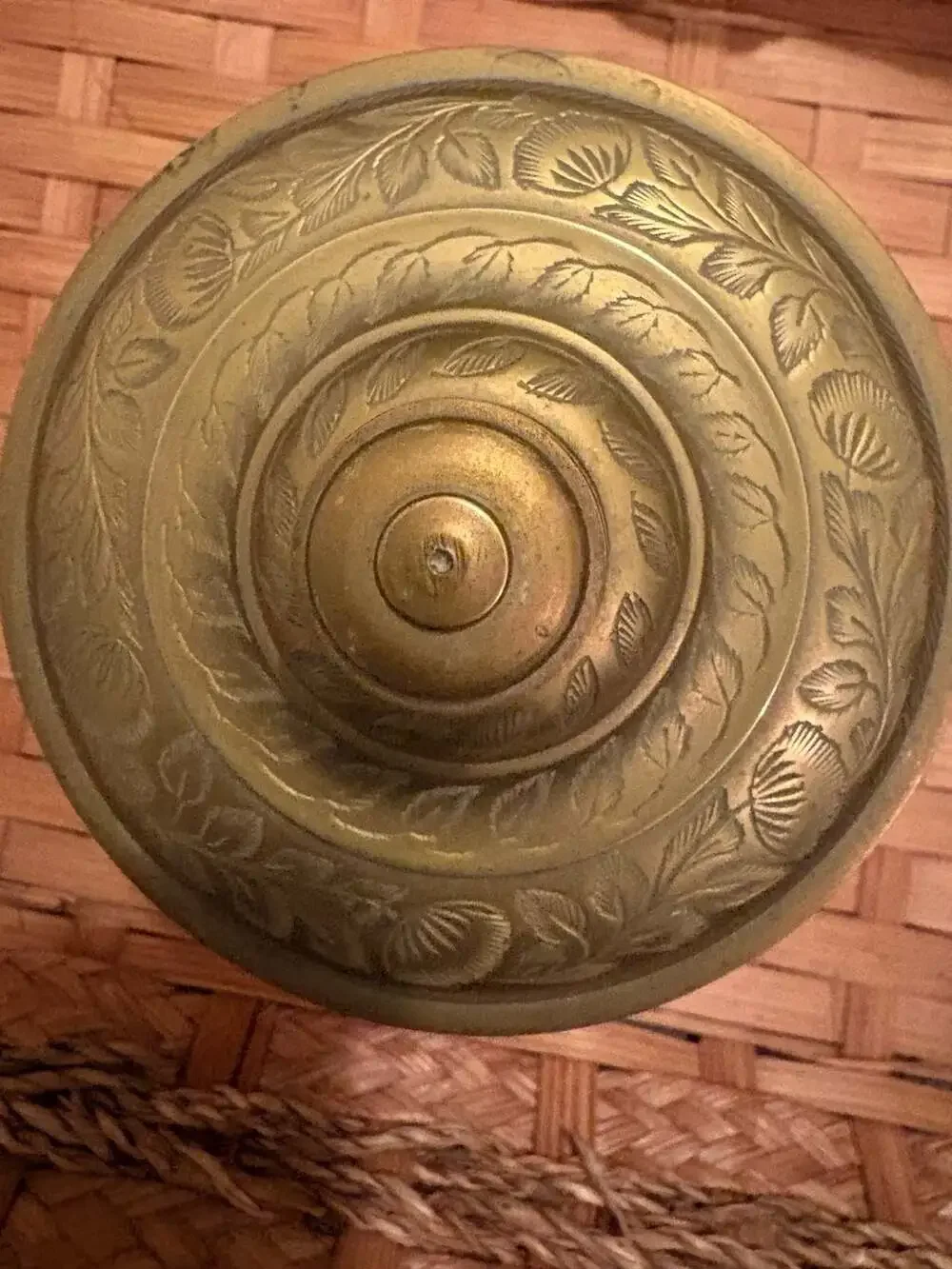 Vintage Hand-Engraved Solid Brass Pedestal Lidded Bowl Jar Made in India